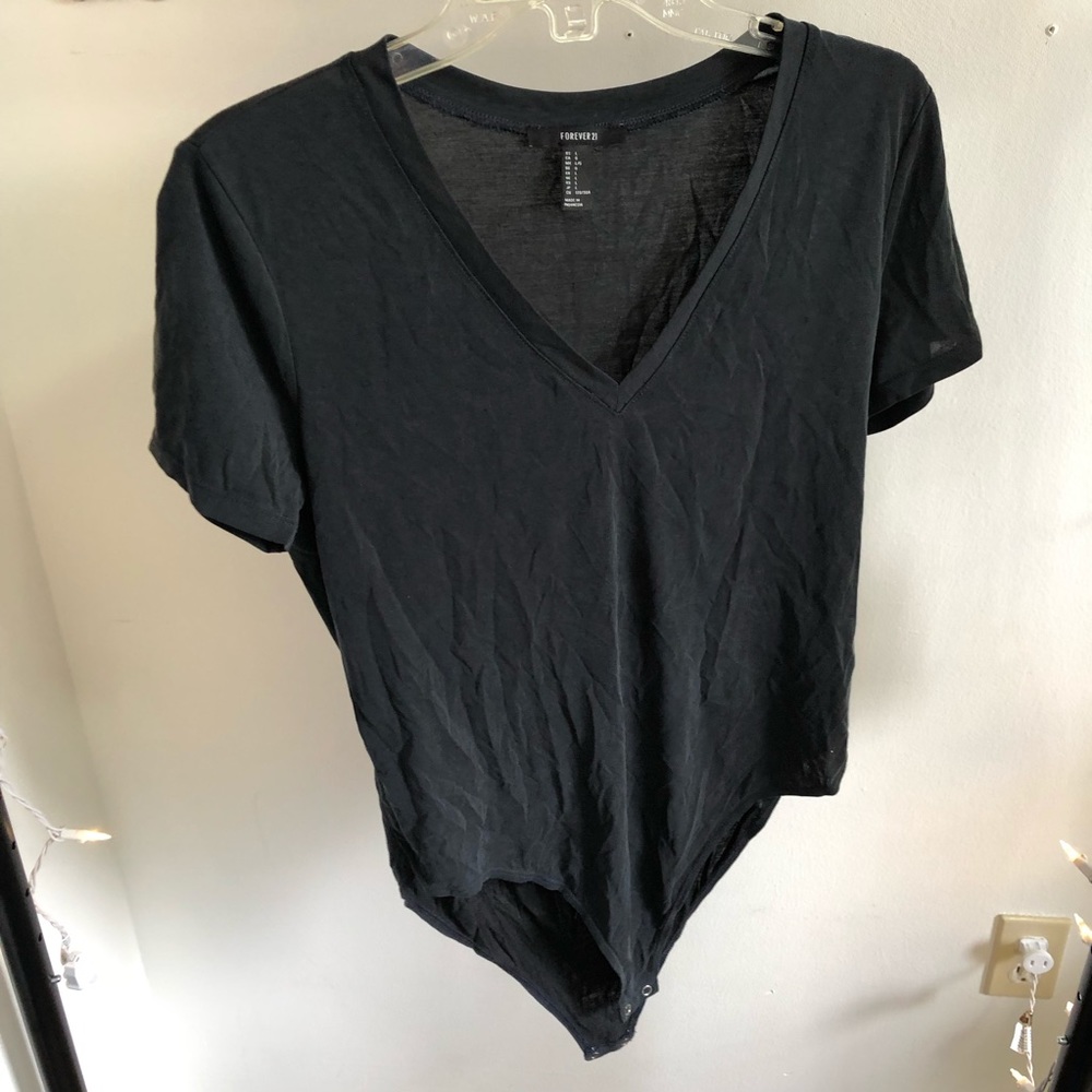 Forever 21 dark gray v neck bodysuit